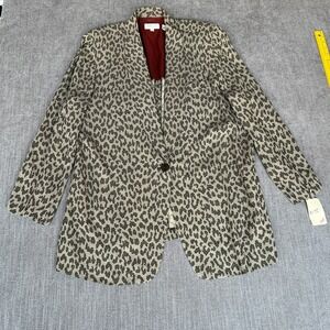 TAMOTSU Blazer Jacket Womens 2 Multi Leopard Print Boyfriend Fit Retro Glamour